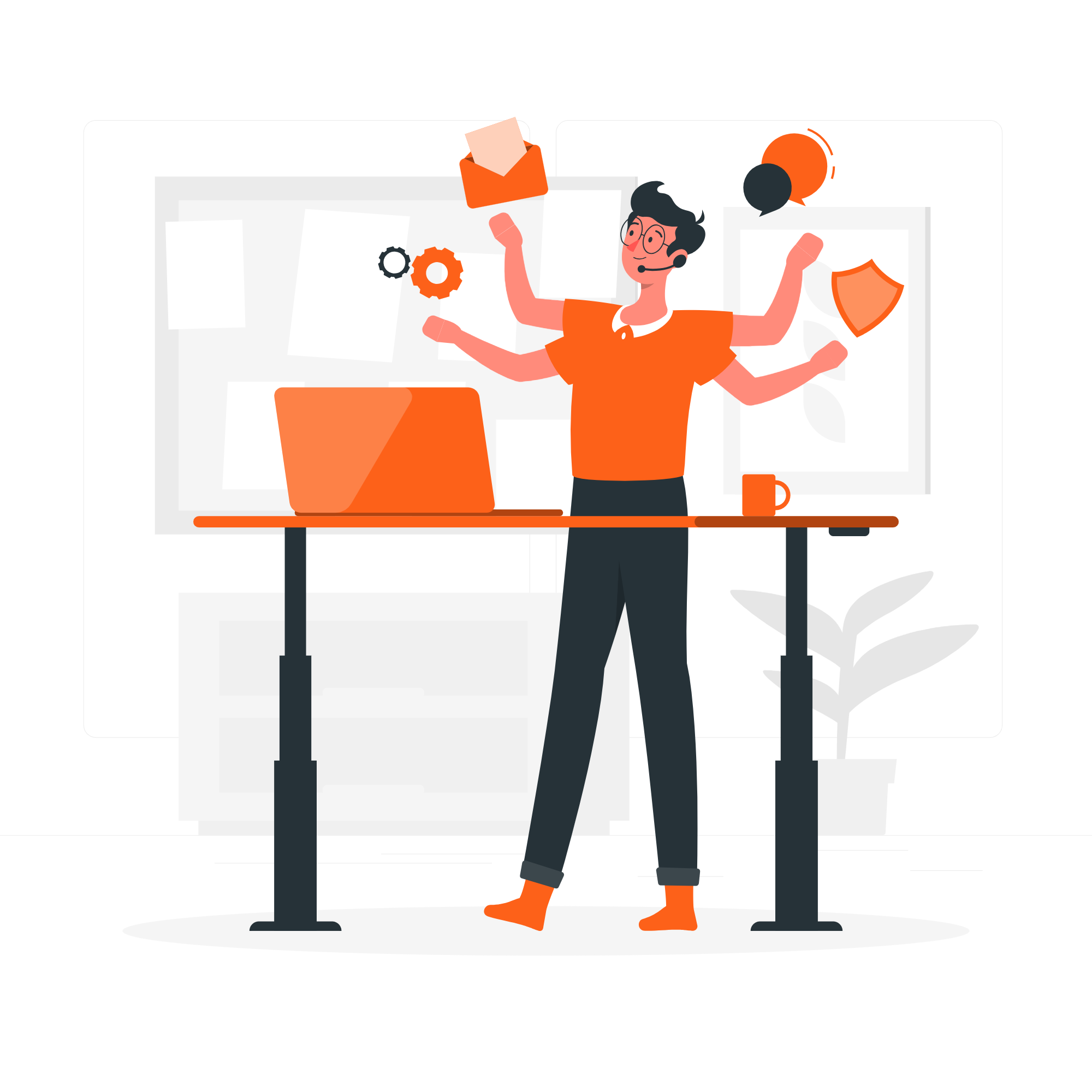 Workforce operations: a multi-tasking admin coordinating tools, communication, and compliance.